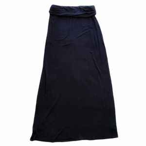 Pink Rose Black Maxi Skirt With Back Slit